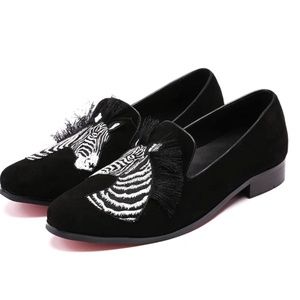 Christia Bella British Style Zebra Pattern Men Loafers Black Suede Size 46 Men's